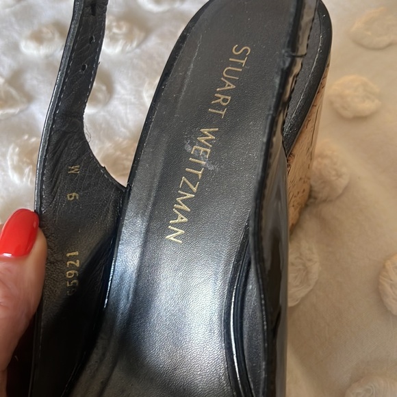 Stuart Weitzman sling back cork platform wedge sandals size 9 / Black - Picture 3 of 6